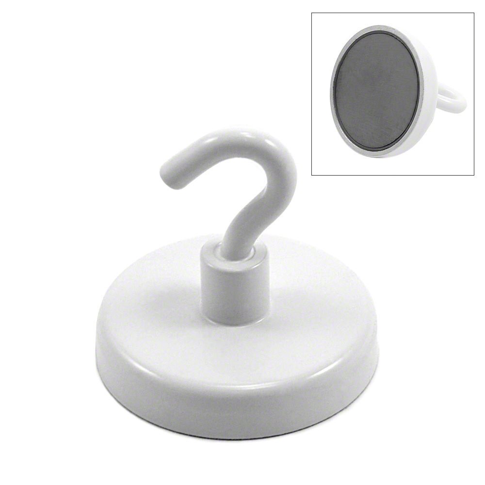 First4magnets White Ferrite Painted Clamping Magnet With M6 Hook For Hanging, Holding Or Displaying Items - 50Mm Dia - 21.3Kg Pull - Pack Of 20