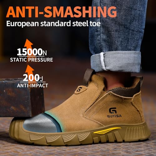 Image of Welding Boots for Men Slip On Work Boots for Men Fireproof Steel Toe Boots Men's Steel Toe Shoes Indestructible Safety Toe Shoes Construction Boots for Welder Men's Work Shoes.