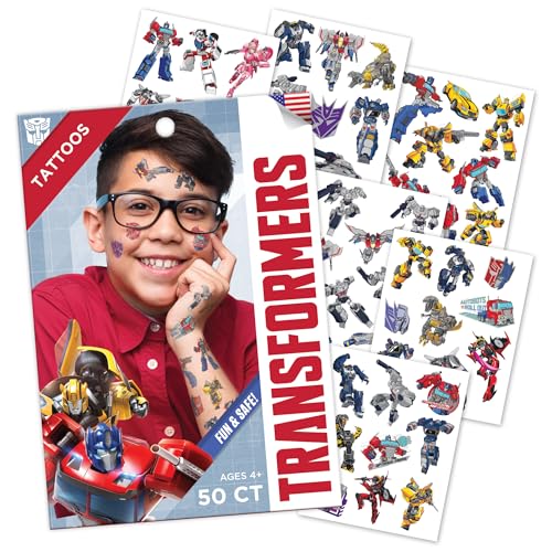 Transformers Temporary Tattoos for Kids (50 pack). Made in the USA w Certified Safe Ink. Birthday Party Supplies and Party Favors Kit. Bulk Temporary Tattoos Stickers Set for Girls and Boys.
