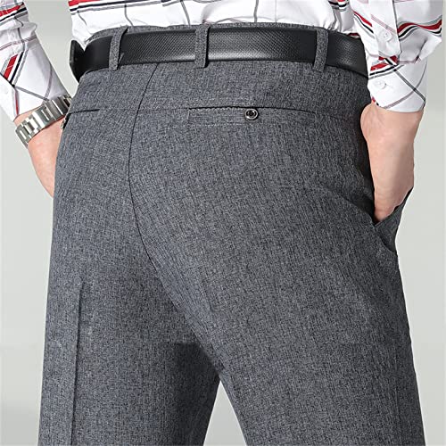 Maiyifu-GJ Men's Solid 4-Way Stretch Pant Straight Fit Flat Front Dress Pant Business Lightweight Ultra Loose Casual Pants2