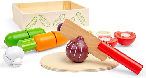 Miniatura 4 de Bigjigs Toys Jaula de verduras de corte de madera con tabla de cortar y cuchillo - Juguetes de comida para jugar