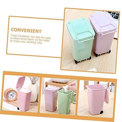 Image of 2pcs Mini Trash Can with Lid Compact Pink Desktop Trash Holder for Office Bedroom Kitchen and Car Multi-Functional Wastebasket Pen Organizer
