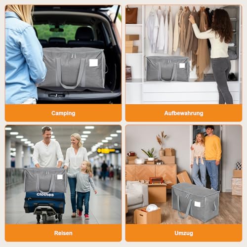 Dntorx 2 Stück 90L Große Aufbewahrungstasche mit Deckel, Faltbare Umzugskartons Groß mit Reißverschluss Griff Kleideraufbewahrung Umzugstaschen für Umzug Camping Bettwäsche Kleidung Aufbewahrung