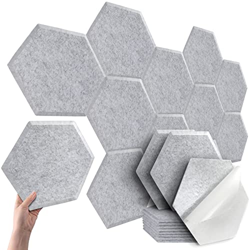 10Pcs Paneles acústico hexagonales decorativos 36x32x1.2 cm paneles acustico insonorizacion alta densidad Paneles Absorción Acústica autoadhesivos para decoración de pared oficina en casa Gris claro Cover
