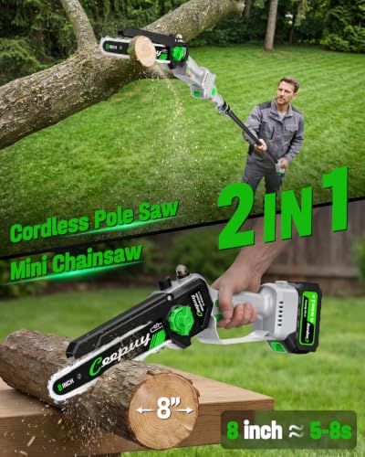 Image of CEEPUY 2-in-1 Brushless Electric Pole Saws for Tree Trimming,8 Inch Cordless Mini Chainsaw with Extension Pole and 2 x 4000mAh Batteries, Pole Chain Saw Gift for Men Dad Husband Fathers Gardener 2026