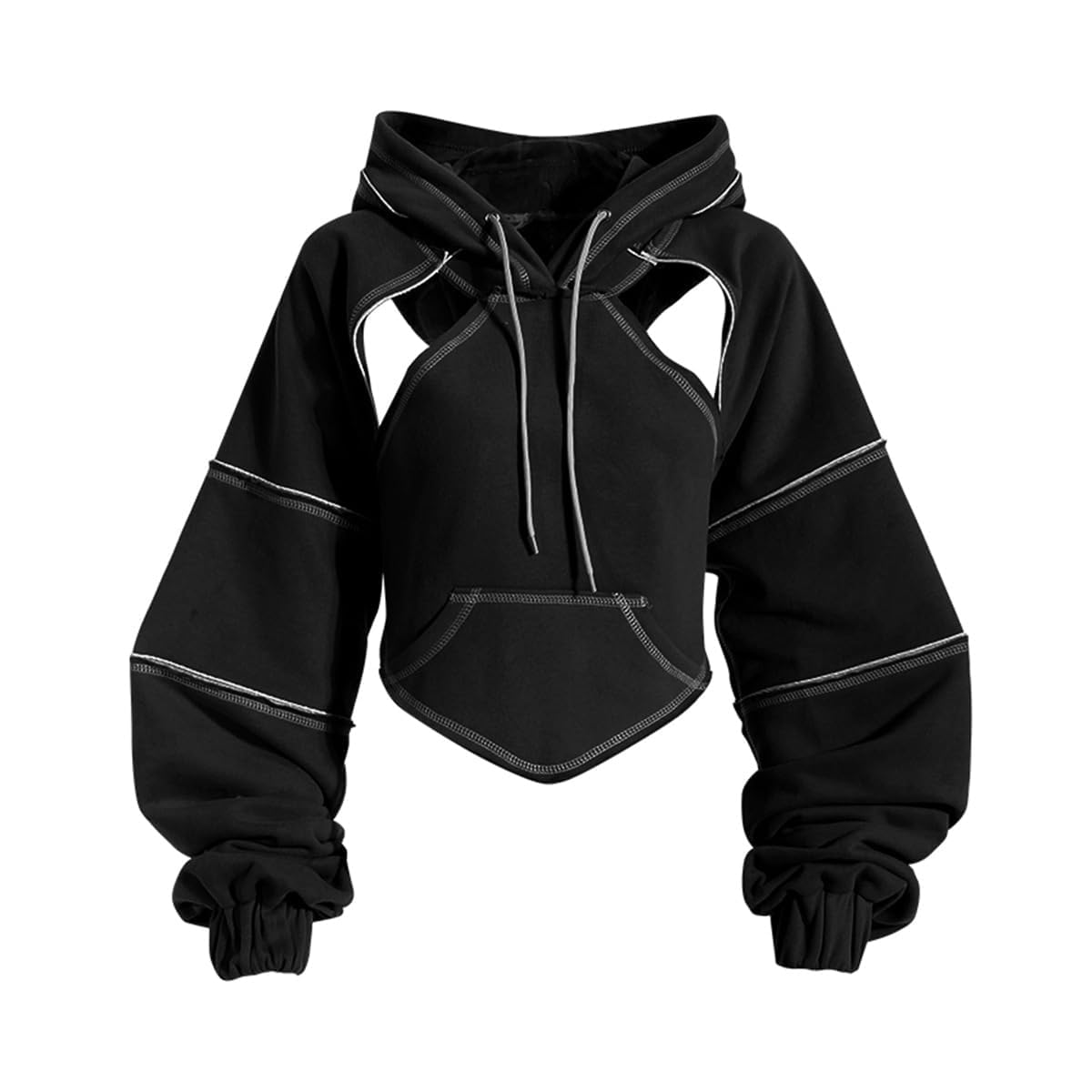 Pooyikoi Crop Hip Hop Hoodies Femmes Pull Printemps Automne Découpe Dos Nu Bandage Court Sweat à Capuche Survêtement