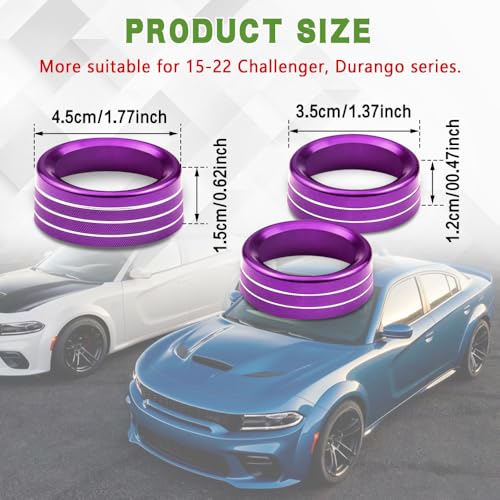 HABNVUON 3PCS AC Air Conditioner Switch Button Knob Cover, Climate Control Knob Cover, AC Switch Volume Tune Controller Aluminum Alloy Trim, Car Accessories for Challenger Durango 2015-2022 (Purple) - Thumbnail 2