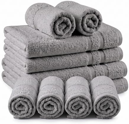 10PC Bath Towel Set, 100% Cotton Towels for Bathroom, Spa, Hotel,...