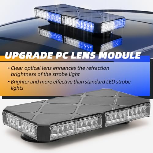 Image of 12 Inch Roof Top Beacon Strobe Lights w /Magnetic Base, Mini LED Traffic Hazard Caution Light Bar for Vehicles, and Trucks (Blue /White)