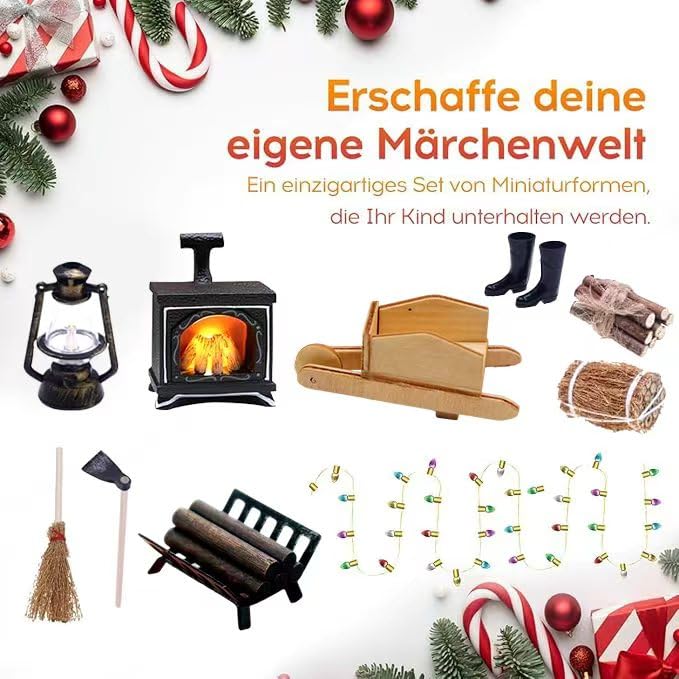 DAHI Mini Camino In Legno Per Casa Delle Bambole - Accessorio Natale In Miniatura Per Widget E Presepe