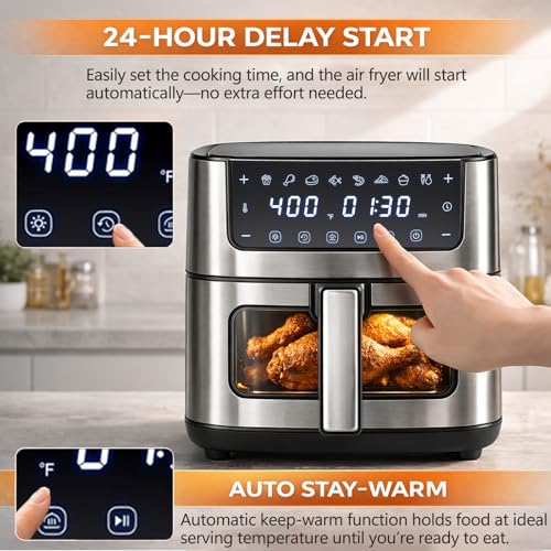 Image of Simple Deluxe 8-in-1 Air Fryer 6.34 Qt, Digital Preset Airfryer with Visible Window, Nonstick and Dishwasher-Safe Basket, Air Fry, Chicken, Pizza, Dehydrate, Fries, 90-Min Timer, 1700W, Black