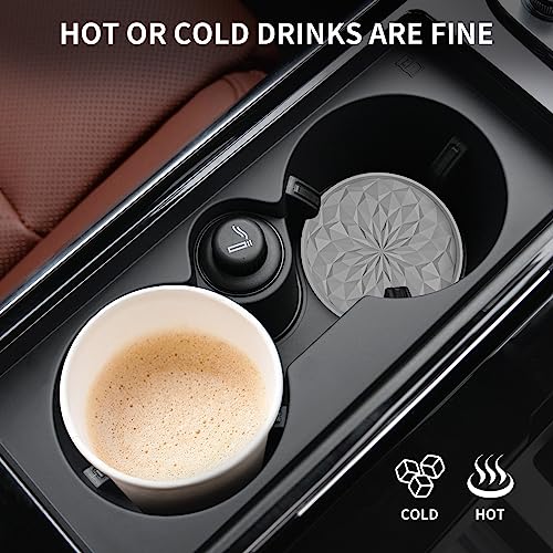 Image of ME.FAN Car Cup Coaster [4 Pack] Silicone Car Coasters /Cup Mats - 2.75In Universal Non-Slip Recessed Car Interior Accessories - Car Cup Holder Insert Coasters Light Grey