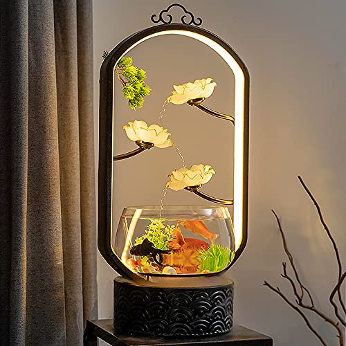 Crapelles Indoor Large Tabletop Fountain,Lotus Cascading Waterfall And Guest Greeting Tree,Transparent Fish Tank Aquarium,Landscape Of Home/Office Classic Decor,Gift For Father’S Day/Wedding/Business thumb #5
