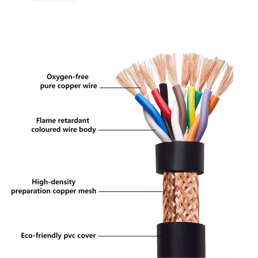 Cable apantallado, Cable de par trenzado 5 m, 0,75 mm², 18 AWG, alambre blindado cobre estañado PVC, núcleo RVSP 2-10(10 core x 0.75mm²)