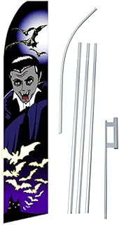NEOPlex - " - Halloween Vampire/Purple" Complete Flag Kit - Includes 12' Swooper Feather Business Flag with 15-Foot Anodized Aluminum Flagpole and Ground Spike