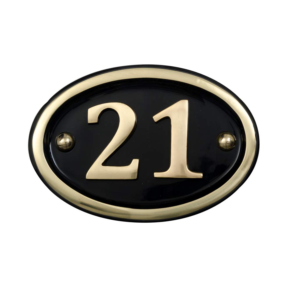 Signs & Numbers Brass Solid House Number Oval Design (No 21)