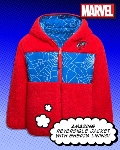 Image of Marvel Spider-Man Boys Puffer Jacket Reversible Sherpa Fleece Lining Coat