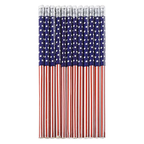 12 Lápices de Madera con Bandera Americana