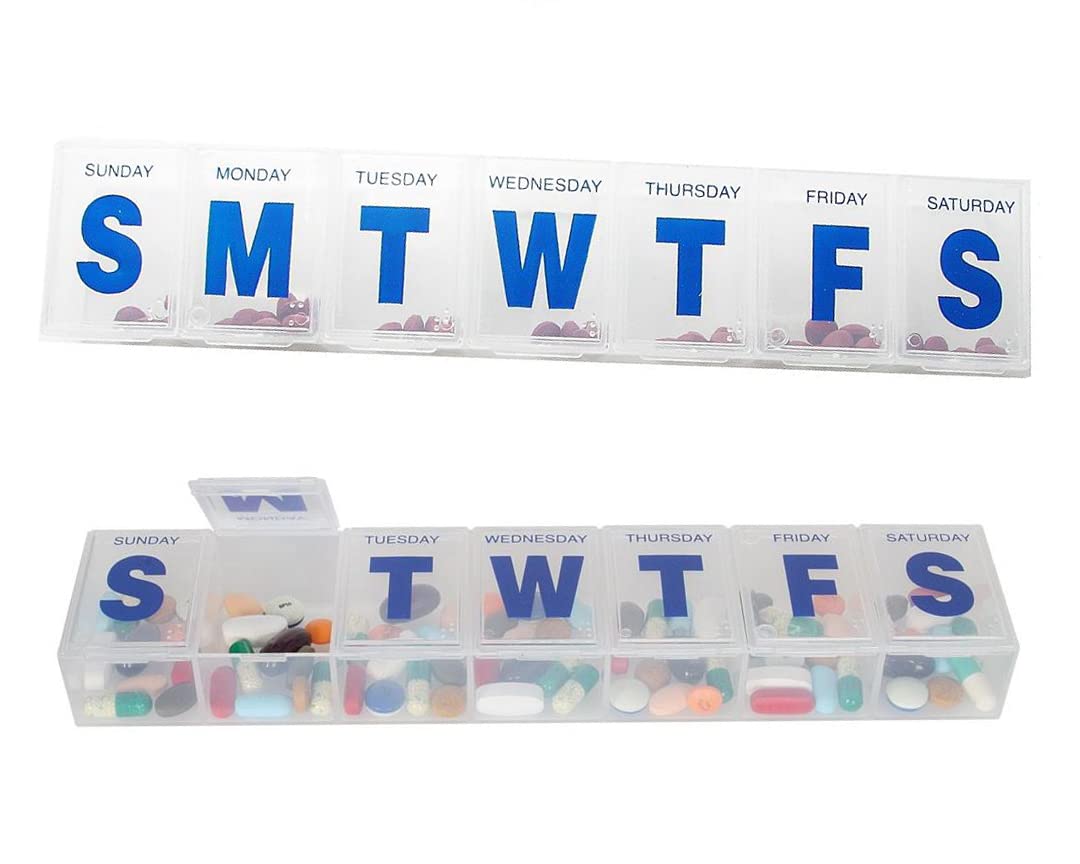 EZY DOSE 3XL Jumbo Weekly 7-Day Pill Organizer Vitamin and Medicine Box Easy Open White Translucent - 2