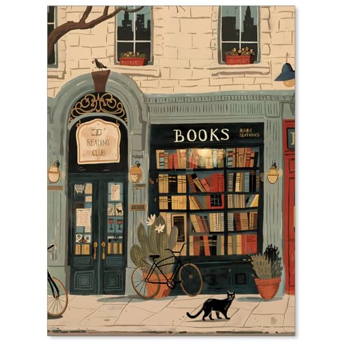 Haitunone Vintage Book Wall Art Cozy Bookshop Prints Reading Nook Posters Library Bookish Artwork for Home Office Literary Decor 12x16inch Unframed