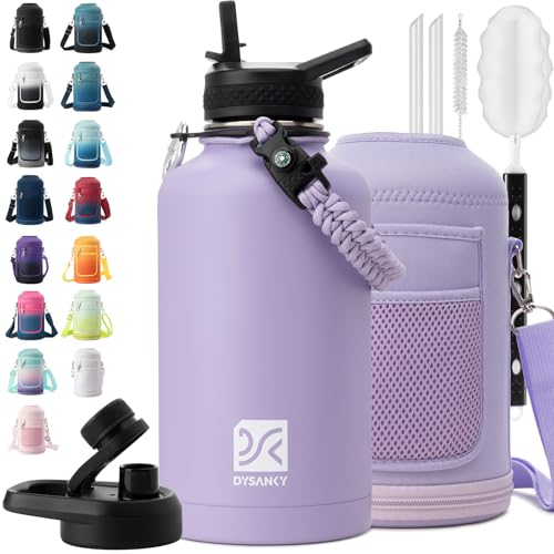 Insulated Water Bottle | Thickened Stainless Steel Vacuum Metal | Portable Sports Half Gallon Large Water Jug for Gym and Hiking with Straw, Carrier Bag, Handle Strap | BPA-Free 64 oz