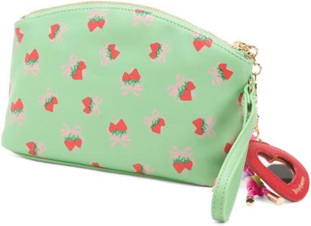 Juicy Couture Retro Sweet Strawberry Print Medium Pouch Wristlet, Green Multi, 8.5x6x3 Inch