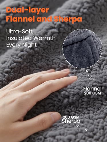 Electric Heated Blanket Twin, Ultra‑Cozy Premium Flannel & Sherpa, Even Heat Distribution & Stable Temp, 1–10H Auto‑Off, 8 Temps (86–125.6°F), Overheat Protection, Ideal Gifts for Grandma