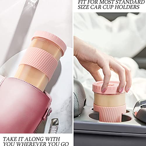 Reusable Boba Cup Bubble Tea Cup 4 Pack, 24Oz Wide Mouth Smoothie Cups With Lid, Silicone Sleeve & Wide Straws, Leakproof Glass Drinking Water Bottle Travel Tumbler Jar For Large Pearl Valentine Gifts #TOP4