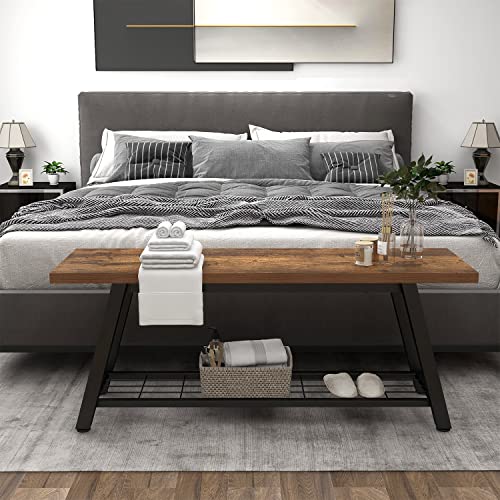 Oastreeful Storage Bench Industrial Rustic Wooden And Metal Entryway Shoe Boots Storage Rack Long Bench Seat For Hallway Bedroom Retro Brown Farmhouse Style #TOP4