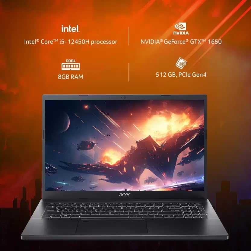 Image of acer Aspire 7 (2023) Intel Core i5 12th Gen 12450H - (16 GB /512 GB SSD /Windows 11 Home /4 GB Graphics /NVIDIA GeForce GTX 1650 /60 Hz) A715-76G Gaming Laptop (15.6 Inch, Charcoal Black, 2.1 Kg)