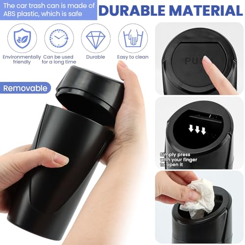 Image of EMVANV Car Trash Can Bin with Lid, 2 pcs Black Mini Leakproof Vehicle Trash Garbage Can Bin with 4rolls x Garbage Bag, Car Organizers and Storage for Front Back Seat