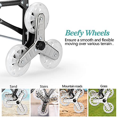 KINLO Einkaufstrolley Treppensteiger mit 3 Räder, Trolly Einkaufswagen Klappbar, Schwarz,Wasserdichter, 45L – Bild 6