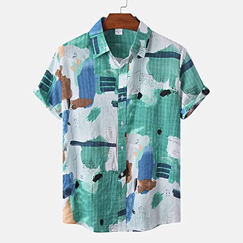 Chemise Hawaïenne pour Homme en Coton Vert Vintage Idéale pour la Plage et les Fêtes d'Été