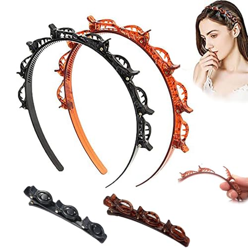 4 Piezas Diademas con pinzas, Diadema con Pinzas Mujer, Diadema con Horquilla, doble capa, antideslizante, Ponyfrisur Haarnadel für Frauen