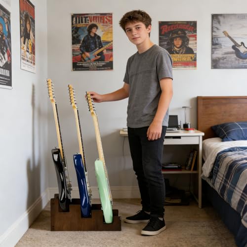Support mural multi-positions pour guitare basse en bois robuste avec systeme anti-basculement