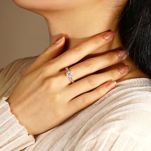 SILVERNANA 1CT Round Cut Moissanite Engagement Ring for Women Sterling Silver with Yellow Gold Plated Twisted Vine Moissanite Promise Wedding Ring Size 4 — view 4