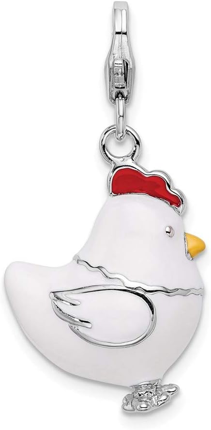 Solid 925 Sterling Silver And Enamel Chicken Lobster Clasp Charm
