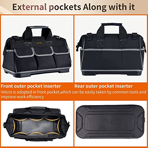 Image of FASTECH 22-inch Wide Mouth Tool Bag with Water Proof Molded Base, Waterproof Tool Organizer Bag for Men with Adjustable Shoulder Strap (Grey-22INCH)