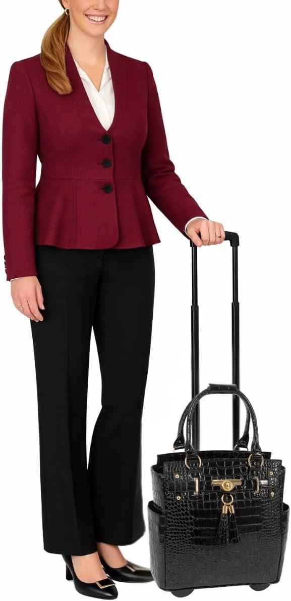 JKM & Company Rolling Laptop Bag for Women | Designer Wheeled Briefcase | Fits 13-17" Laptops | Office Travel Computer Case