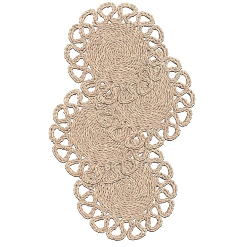 Image of Laquedecraft 13.8 inch Set of 4 Round Seagrass Placemats | Boho Woven Rattan Table Mats | Farmhouse Wicker Spring Plate Chargers Like Water Hyacinth, Seagrass for Wedding, Party, Christmas, Events