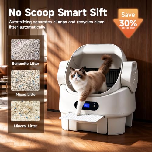 Self Cleaning Open Top Automatic Multiple Cat Litter Box, White - Image 4