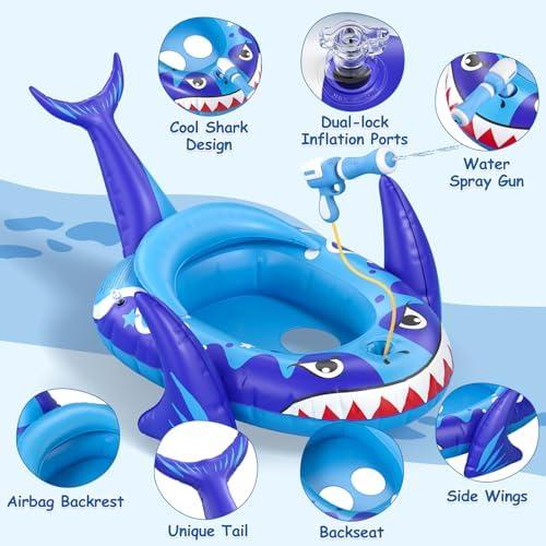 AZDYJL Pool Floats for Kids with Water Gun, Shark Toddler Inflatable Pool Toys for Kids Age 3-8 Years Old, Summer Outdoor Water, Beach, Swimming Pool Toys Gift for Boys and Girls — view 3