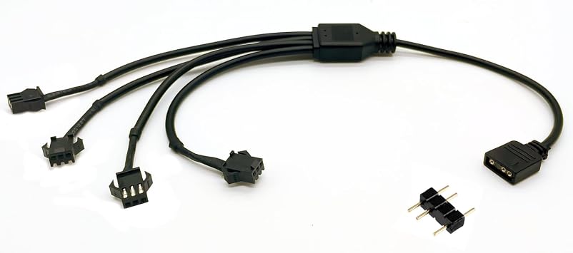1-to-4 ARGB Splitter Cable, 5V 3-pin to JST SM 3Pin Female Adapter Cable, 5V 3-Pin Digital Addressable RGB Splitter Cable, 1 to 4 Female ARGB Cable, 11.8 Inches, 1-Pack