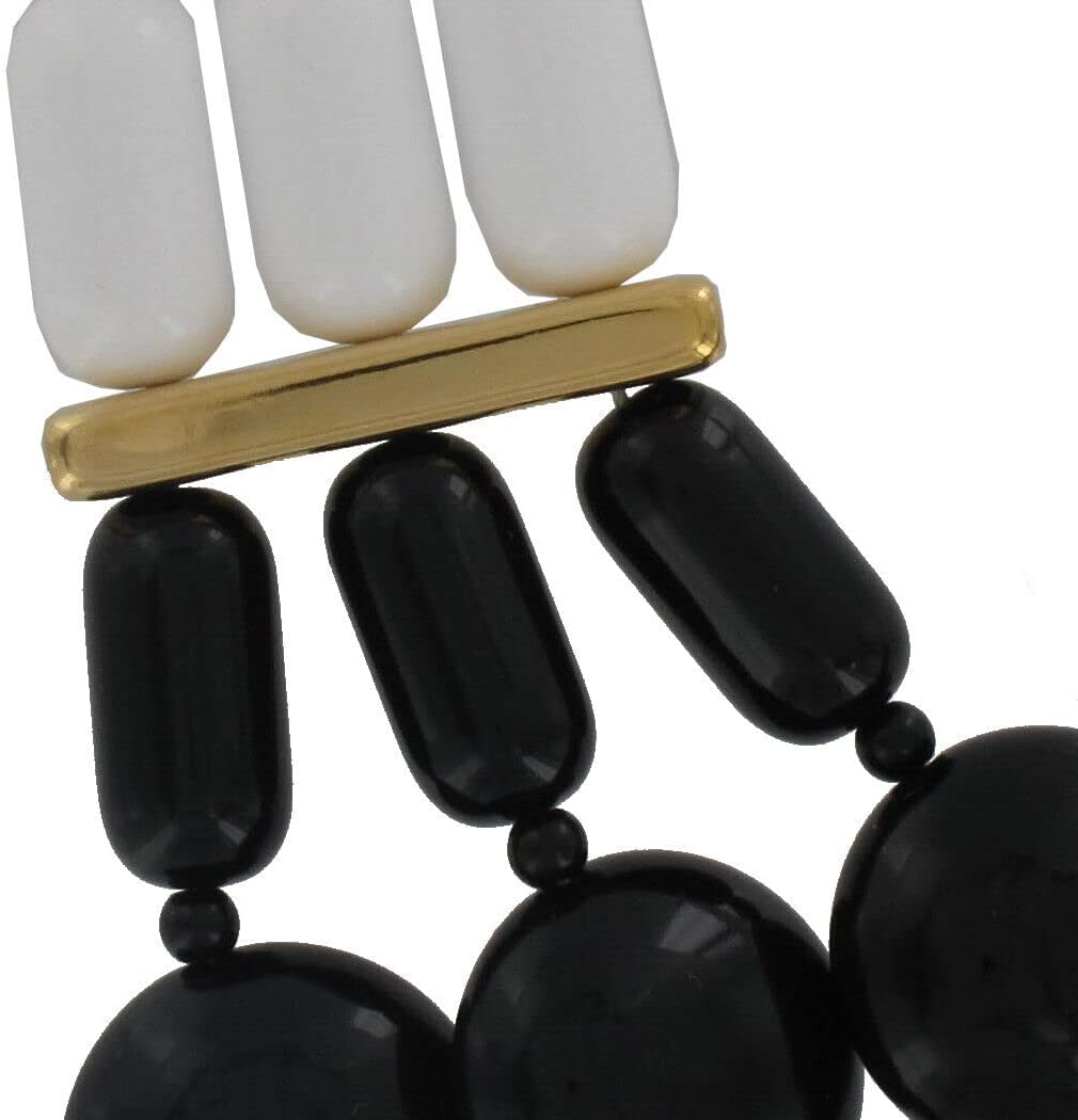 Vintage Black White Beaded Lucite Multi Strand Necklace Color Block 18-21" Adorable Statement Chunky Necklace for Women