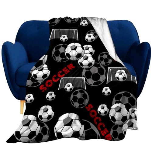 Super Soft Soccer Blanket Lightweight Cozy 3D Printed Flannel Baseball Basketball Throw Blankets for Sport Fans Kids Adults Gifts 80"X60"