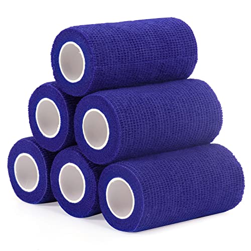Haftbandage Verband Selbstklebender 10cm x 4,5m, 6 Rollen Fixierbinde Selbsthaftend Kohäsive Bandage für Erste Hilfe Dog Tierarztwickelband Sport Elastische Binde für Handgelenk, Füße (Blau) Cover