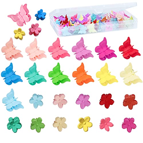 Mini Schmetterling Haarspangen, Kememo 100 Stück Mini Haarklammern Mix Form mit Box, niedliche Haarspangen Haar-Accessoires für Kinder, Mädchen und Frauen, Farbe zufällig Cover