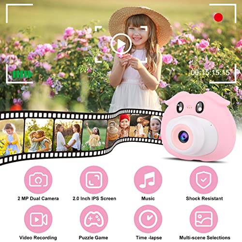 Kids Camera, Hd Digital Camera For Children Portable Mini Toddler Selfie Camcorder, Christmas Birthday Gifts Toys Camera For Girl Boys Age 3-12 With A Dual Lens/32Gb Sd Card（Pink #TOP1