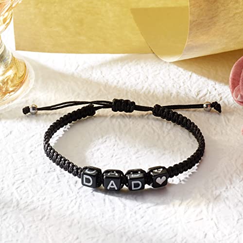 Image of Braided Rope Bracelet Adjustable Jewelry for Family Sisters Mom Grandma BFF | Adjustable black woven rope bracelets with personalized letter engraving.gifts for family, sisters, grandma & best friends