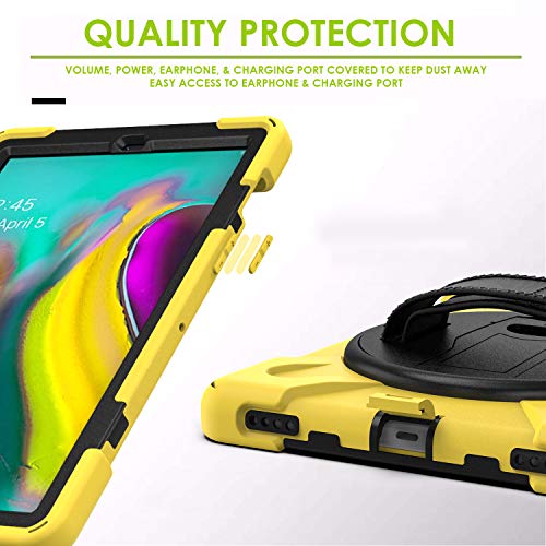 Kiq Shield Series Samsung Tab 10.1 Case Sm-T510/T515 Samsung Galaxy Tab A 10.1 Case 2019 Shockproof Rugged Cover 360 Kickstand, Hand Strap & Shoulder Strap For Galaxy Tab A 10.1 Inch - Yellow #TOP7